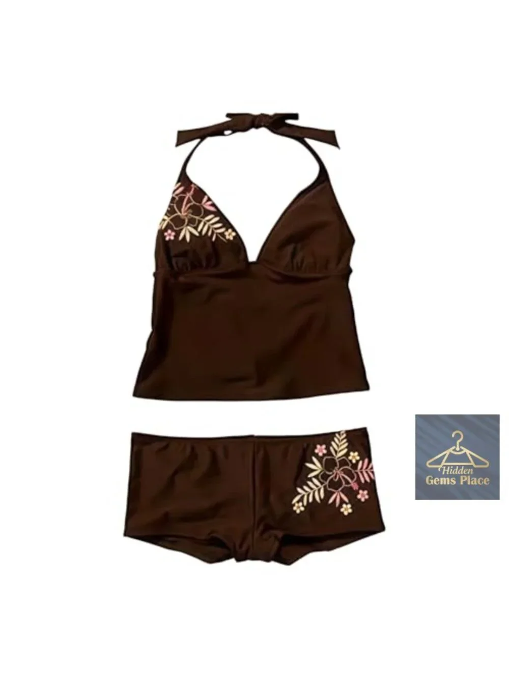 Y2k Floral Bikini Set 2 Piece String Bikini Longline Top Board Shorts